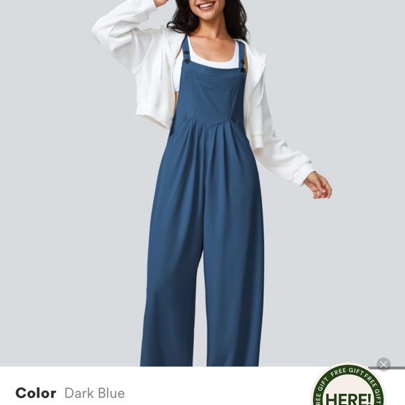 Reserved 
Halara Blue wide leg Overalls jumpsuit Adjustable Strap Button - Picture 8 of 10